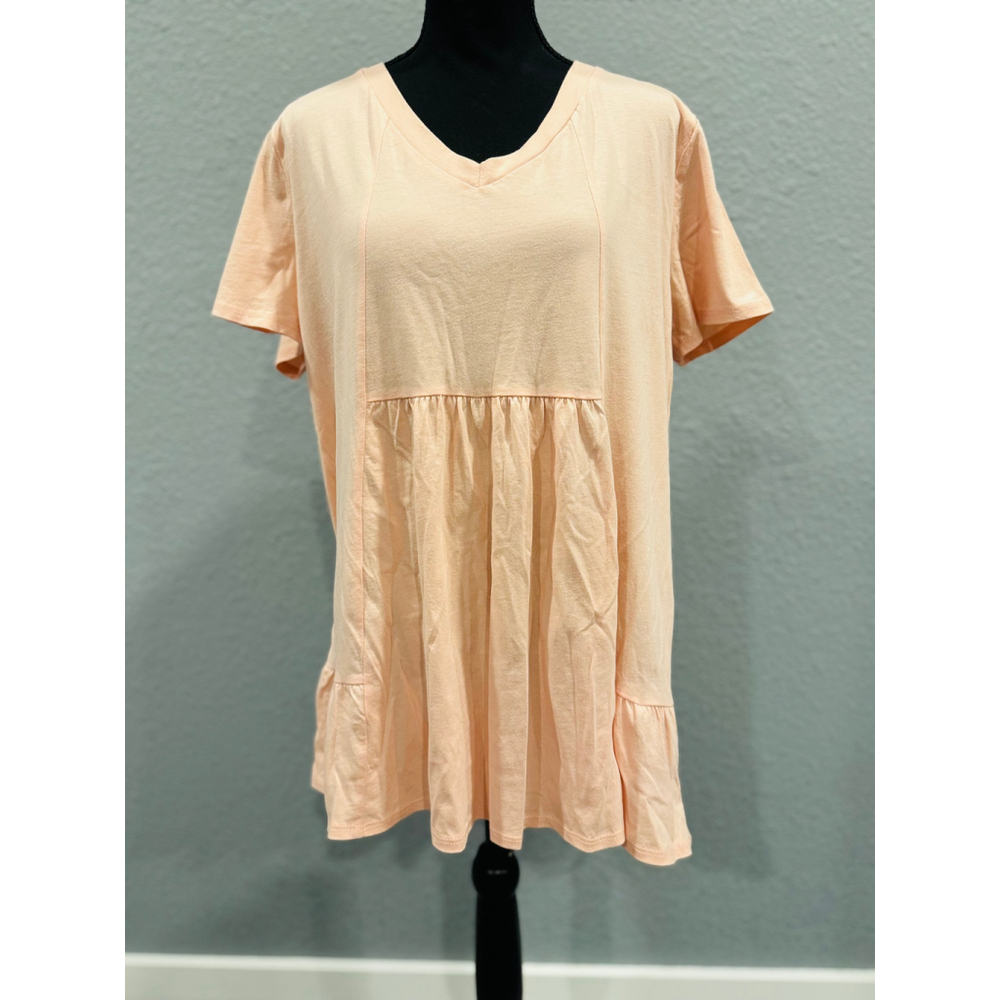 Cotton Bleu Peach Short Sleeve Babydoll Top | Sizes S, NWOT